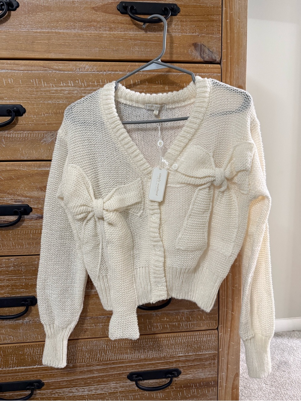 New Simply Southern Cream Knit Cardigan with Bow Accents sz S
